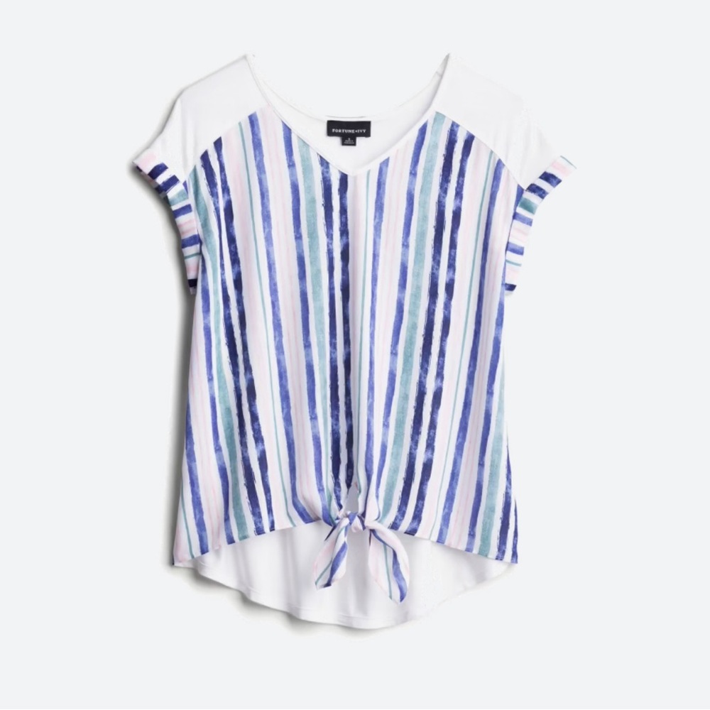 Fortune + Ivy Clarese Tie Mixed Material Top